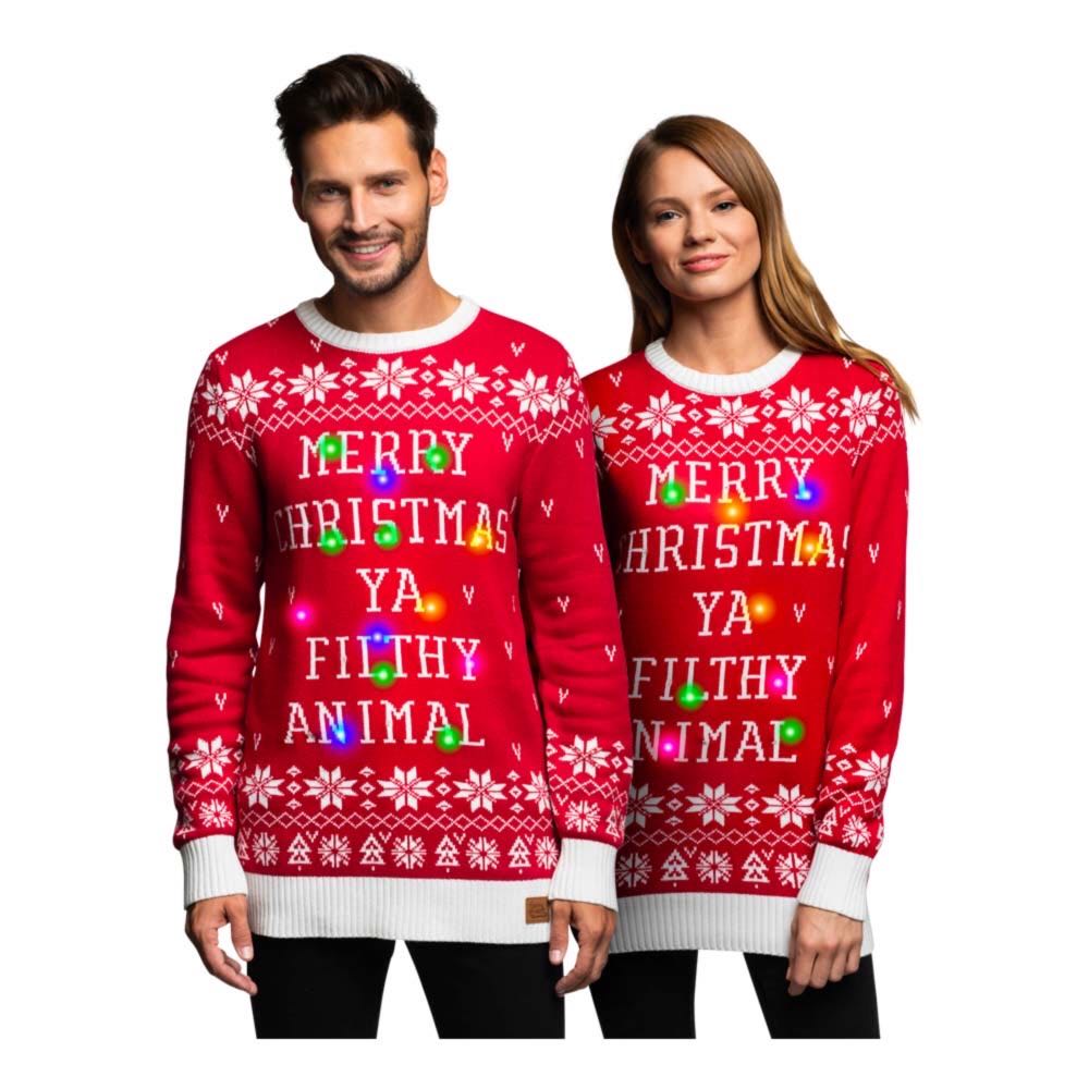 Filthy Animal Rød LED Julegenser | Partyking Merry Cheermas LED Julegenser – Small Gave til pappa