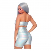 Bandeau & Shorts Holografisk Deluxe | Partyking Diskojakke Sølv Damer | Partyking